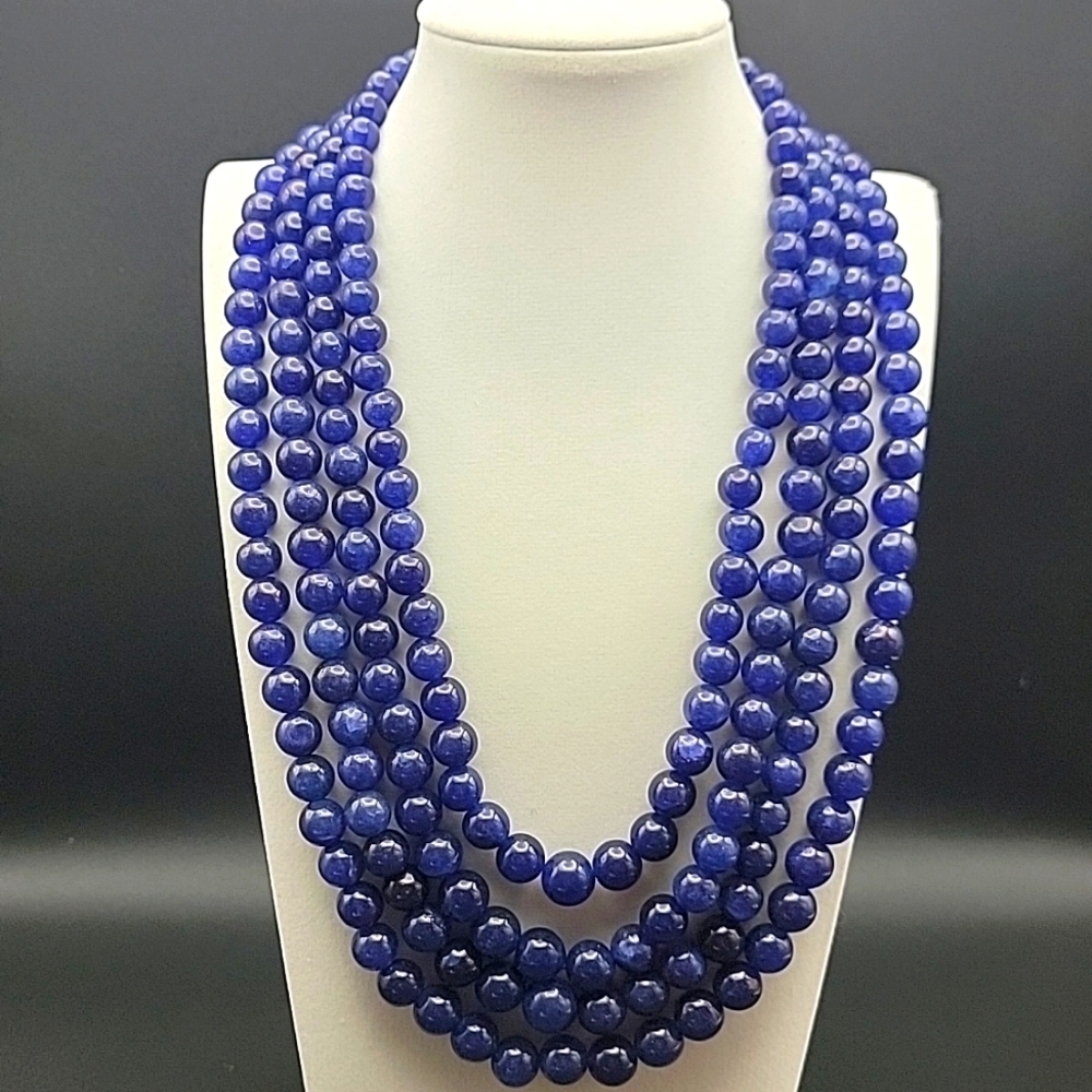 Blue Sapphire 1200 Cts 4 Strand Round Shape Natural Gemstone Beaded  Necklace